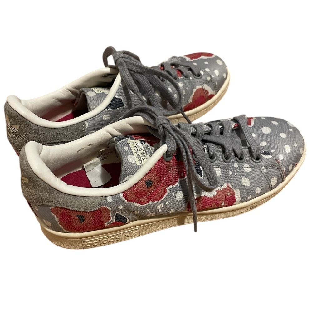 Adidas Stan Smith Floral Art Red and Gray Poppy Sneakers - Picture 2 of 11